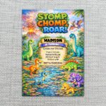 Tropical Green Leaf Dinosaur Jungle Volcano Ready To Print Digital Card