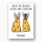 Two Cheese Slices Bunny Ears Easter Card Cute Cheesiest Pun Art Editable Botanical Gift Card