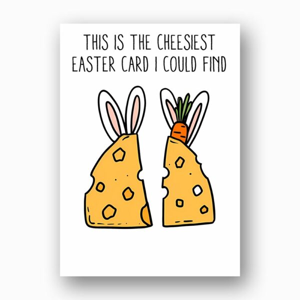 Two Cheese Slices Bunny Ears Easter Card Cute Cheesiest Pun Art Editable Botanical Gift Card