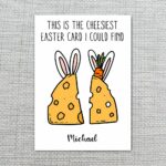 Two Cheese Slices Bunny Ears Easter Card Cute Cheesiest Pun Art Editable Botanical Gift Card