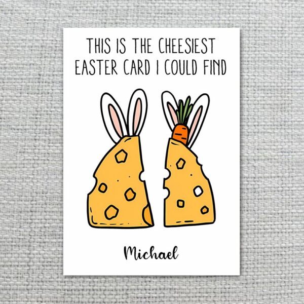 Two Cheese Slices Bunny Ears Easter Card Cute Cheesiest Pun Art Editable Botanical Gift Card