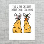 Two Cheese Slices Bunny Ears Easter Card Cute Cheesiest Pun Art Editable Botanical Gift Card