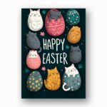 Vertical Stacked Cats Easter Eggs Card Unique Illustration Instant Download Greeting