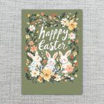 Vintage Bunny Floral Wreath Easter Card Sage Green Botanical Art Fully Editable Digital Download