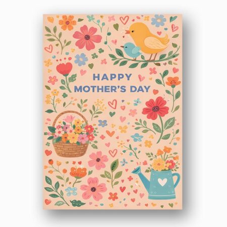 Vintage Floral Happy Mothers Day Watering Can Flower Basket Botanical Watercolor Digital Download