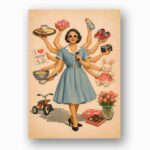 Vintage Mom Can Do It All Multitasking Woman Illustration High Quality Digital Stationery