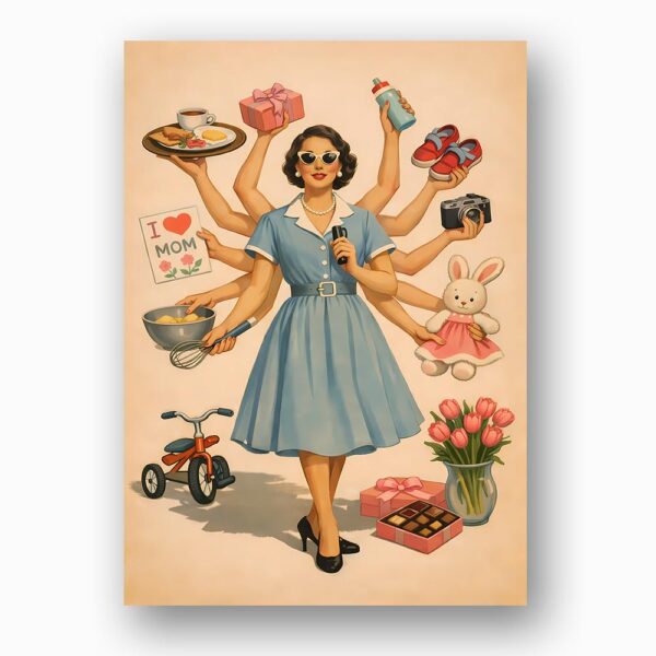 Vintage Mom Can Do It All Multitasking Woman Illustration High Quality Digital Stationery