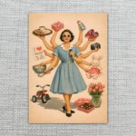Vintage Mom Can Do It All Multitasking Woman Illustration High Quality Digital Stationery