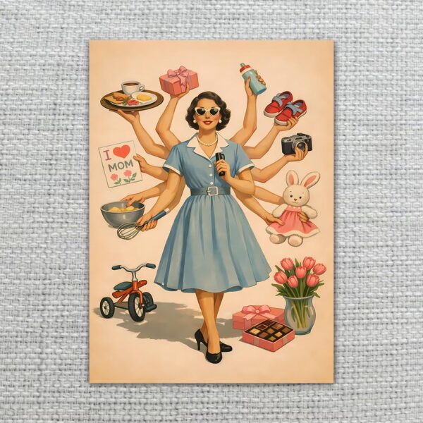 Vintage Mom Can Do It All Multitasking Woman Illustration High Quality Digital Stationery