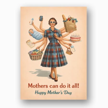 Vintage Multitasking Super Mom Illustration Happy Mothers Day Professional 300 Dpi Download