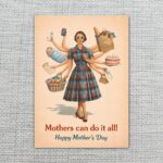 Vintage Multitasking Super Mom Illustration Happy Mothers Day Professional 300 Dpi Download