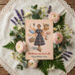 Vintage Multitasking Super Mom Illustration Happy Mothers Day Professional 300 Dpi Download