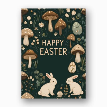 Vintage Mushroom Bunny Easter Dark Botanical Cottagecore Style Modern Digital Stationery Card