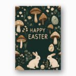 Vintage Mushroom Bunny Easter Dark Botanical Cottagecore Style Modern Digital Stationery Card