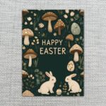 Vintage Mushroom Bunny Easter Dark Botanical Cottagecore Style Modern Digital Stationery Card