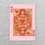 Vintage Playing Card Style Mom Wow Pink Red Hearts Illustration Personalizable Digital Print