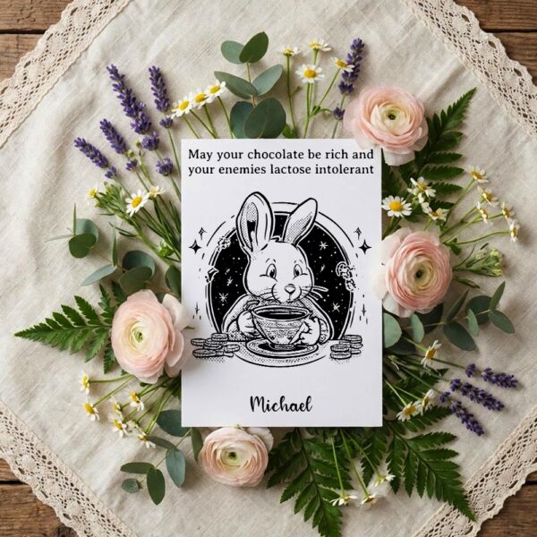 Vintage Style Coffee Bunny Card Rich Chocolate Punny Greeting Instant Download Greeting