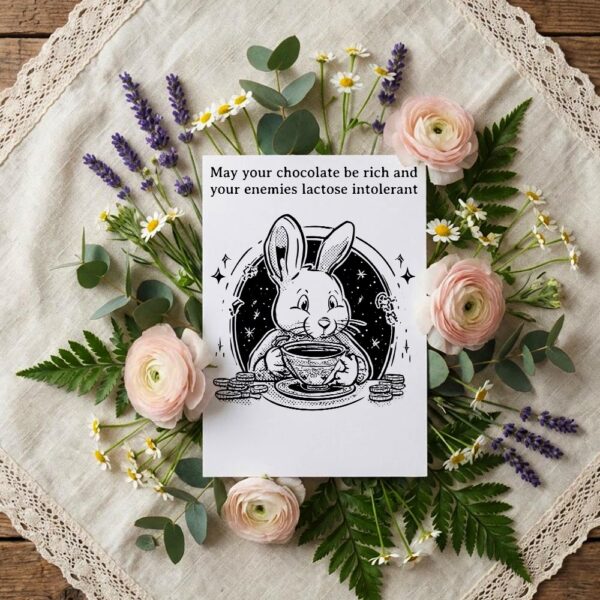 Vintage Style Coffee Bunny Card Rich Chocolate Punny Greeting Instant Download Greeting