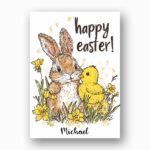Watercolor Bunny Chick Happy Easter Card Sweet Spring Garden Illustration Fully Editable Digital Download