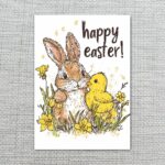 Watercolor Bunny Chick Happy Easter Card Sweet Spring Garden Illustration Fully Editable Digital Download