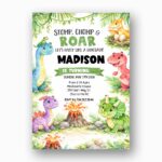 Watercolor Dinosaur Greenery Volcano Personalizable Digital Print