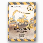 Welcome Birthday Construction Site Excavator Dump Truck Editable Home Printing File