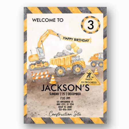 Welcome Birthday Construction Site Excavator Dump Truck Editable Home Printing File