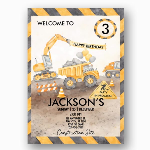 Welcome Birthday Construction Site Excavator Dump Truck Editable Home Printing File
