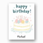 Whimsical Bunny Birthday Celebration Card Pastel Spring Birthday Downloadable Home Print Card