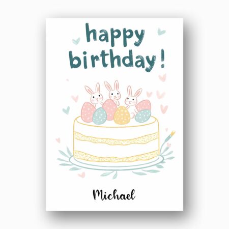 Whimsical Bunny Birthday Celebration Card Pastel Spring Birthday Downloadable Home Print Card