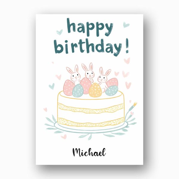 Whimsical Bunny Birthday Celebration Card Pastel Spring Birthday Downloadable Home Print Card