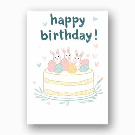 Whimsical Bunny Birthday Celebration Card Pastel Spring Birthday Downloadable Home Print Card