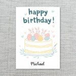 Whimsical Bunny Birthday Celebration Card Pastel Spring Birthday Downloadable Home Print Card