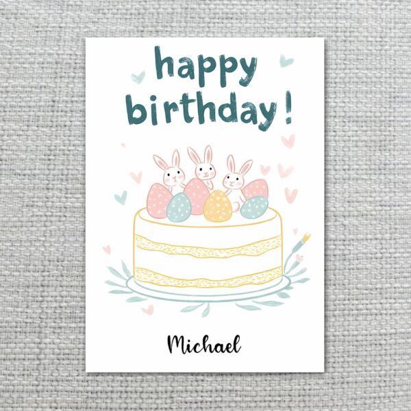 Whimsical Bunny Birthday Celebration Card Pastel Spring Birthday Downloadable Home Print Card