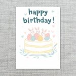 Whimsical Bunny Birthday Celebration Card Pastel Spring Birthday Downloadable Home Print Card