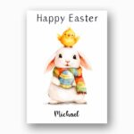 Whimsical Bunny with Chick on Head Card Artistic Easter Egg Design Printable Keepsake Card