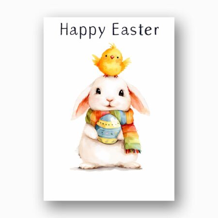 Whimsical Bunny with Chick on Head Card Artistic Easter Egg Design Printable Keepsake Card