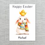 Whimsical Bunny with Chick on Head Card Artistic Easter Egg Design Printable Keepsake Card