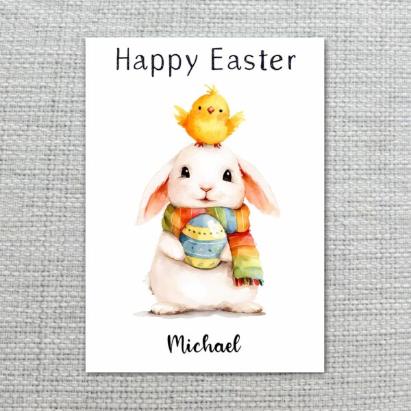 Whimsical Bunny with Chick on Head Card Artistic Easter Egg Design Printable Keepsake Card