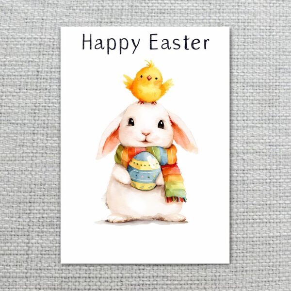 Whimsical Bunny with Chick on Head Card Artistic Easter Egg Design Printable Keepsake Card