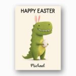 Whimsical Dino Bunny Illustration Pastel Green Aesthetic Customizable Watercolor Greeting