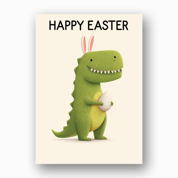 Whimsical Dino Bunny Illustration Pastel Green Aesthetic Customizable Watercolor Greeting