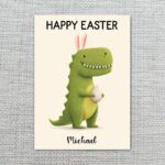 Whimsical Dino Bunny Illustration Pastel Green Aesthetic Customizable Watercolor Greeting