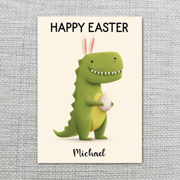 Whimsical Dino Bunny Illustration Pastel Green Aesthetic Customizable Watercolor Greeting