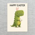 Whimsical Dino Bunny Illustration Pastel Green Aesthetic Customizable Watercolor Greeting