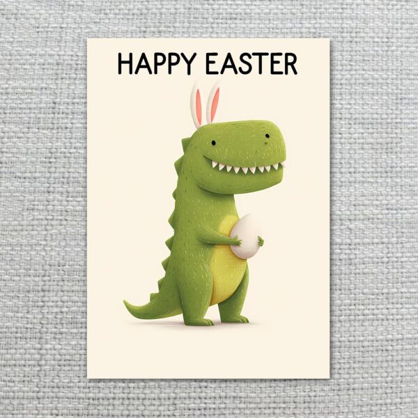 Whimsical Dino Bunny Illustration Pastel Green Aesthetic Customizable Watercolor Greeting