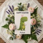 Whimsical Dino Bunny Illustration Pastel Green Aesthetic Customizable Watercolor Greeting