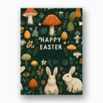 Whimsical Mushroom Forest Happy Easter Greeting Aesthetic Rabbit Art Instant Delivery Digital Card