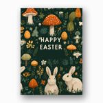 Whimsical Mushroom Forest Happy Easter Greeting Aesthetic Rabbit Art Instant Delivery Digital Card