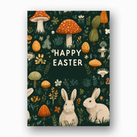 Whimsical Mushroom Forest Happy Easter Greeting Aesthetic Rabbit Art Instant Delivery Digital Card
